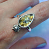 Size 10.5, Moon&Star ring, Golden Star Rutile Quartz, Sterling and Fine Silver