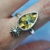 Size 10.5, Moon&Star ring, Golden Star Rutile Quartz, Sterling and Fine Silver