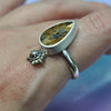 Size 10.5, Moon&Star ring, Golden Star Rutile Quartz, Sterling and Fine Silver