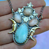 PENDANT, Celestial Emblem, Peruvian Blue Opal & Moonstones, 18" Chain