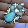 PENDANT, Celestial Emblem, Peruvian Blue Opal & Moonstones, 18" Chain