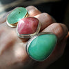 Size 9, Empress Rings, Green Opal, Solid Sterling and Fine Silver