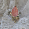 Size 6.25, Rose Bud, Pink Hematite Quartz, Sterling and Fine Silver and Brass