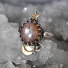 Size 9, Moon&Star Fortuna, Star Sapphire, Sterling and Fine Silver and Brass