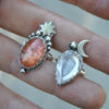 Size 4.5 and 4.75, Moon&Star sets, Confetti Sunstone and Morganite, Sterling and Fine Silver and Brass