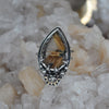 Size 9, Moon&Star ring, Golden Star Rutile Quartz, Sterling and Fine Silver