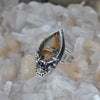 Size 9, Moon&Star ring, Golden Star Rutile Quartz, Sterling and Fine Silver