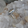 Size 9, Moon&Star ring, Golden Star Rutile Quartz, Sterling and Fine Silver