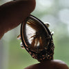 Size 9, Moon&Star ring, Golden Star Rutile Quartz, Sterling and Fine Silver