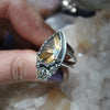 Size 9, Moon&Star ring, Golden Star Rutile Quartz, Sterling and Fine Silver