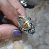 Size 9, Moon&Star ring, Golden Star Rutile Quartz, Sterling and Fine Silver