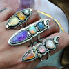 SIZE 10, Dreamscape, Moonstone/Tourmaline/Opal Ring, Sterling and Fine Silver