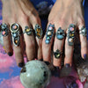 Size 9, Moon&Star ring, Golden Star Rutile Quartz, Sterling and Fine Silver